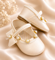 04 Champagne Bow Girl’s Shoes with Soles/ Zapatos Para Niña Champan Moño Con Suela