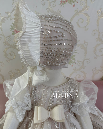 Adelyn- Short Sleeve Pearl (Ropón /Christening Gown)