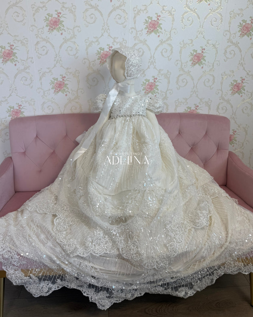 Angelique-Short Sleeve Pearl (Ropón/Christening Gown)