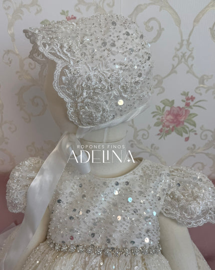 Angelique-Short Sleeve Pearl (Ropón/Christening Gown)