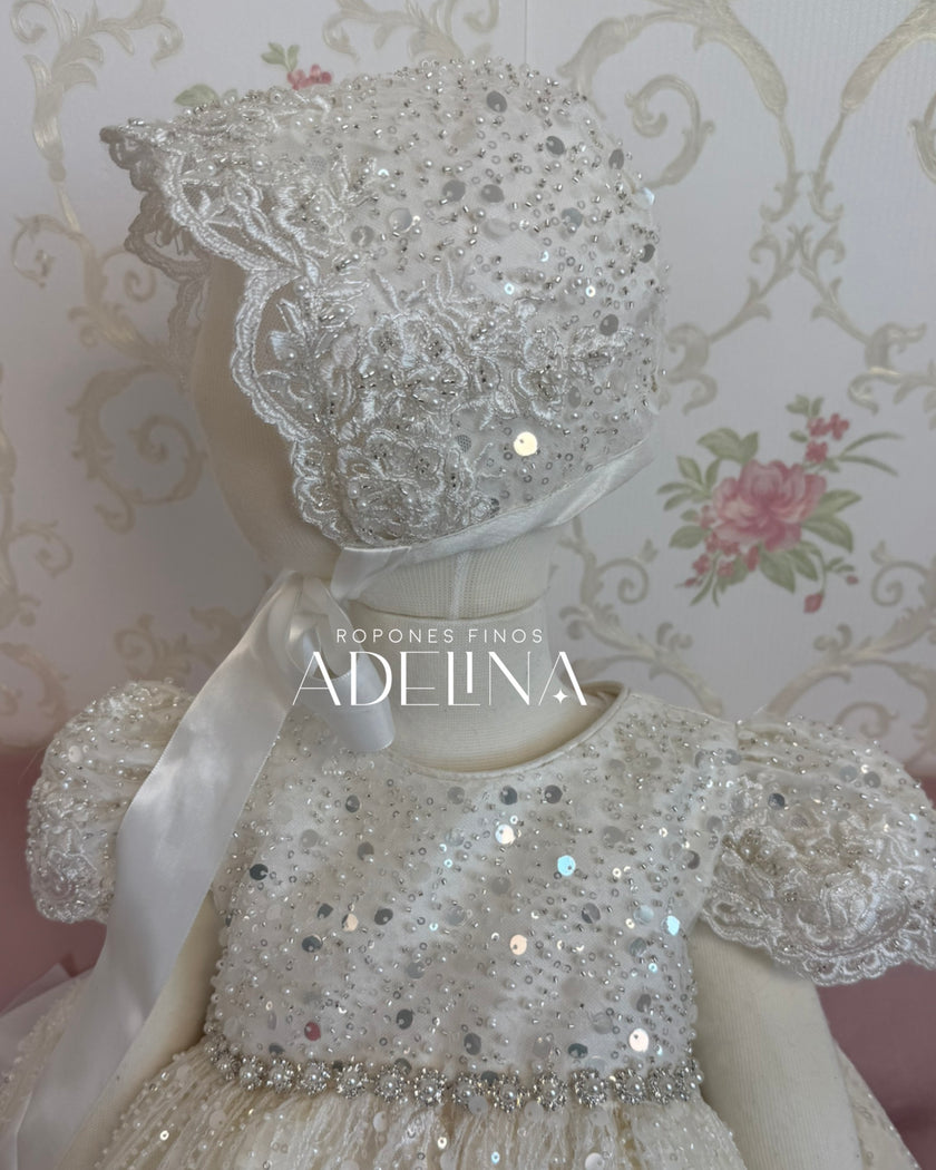 Angelique-Short Sleeve Pearl (Ropón/Christening Gown)